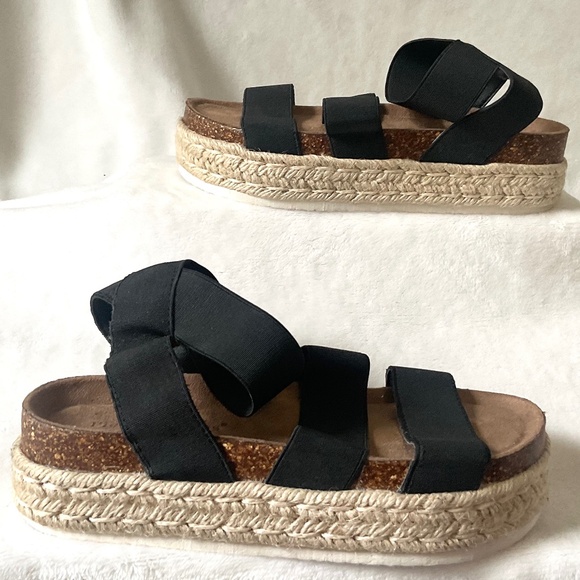 Black Pierre Dumas Jute Espadrille Platform Ankle Strap Sandals Size 6 - Picture 3 of 14
